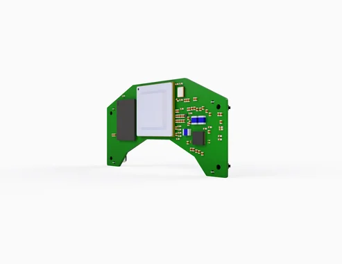 Grüne Leiterplatte mit Bauteilen – Beispiel für embedded hardware in Elektronik.