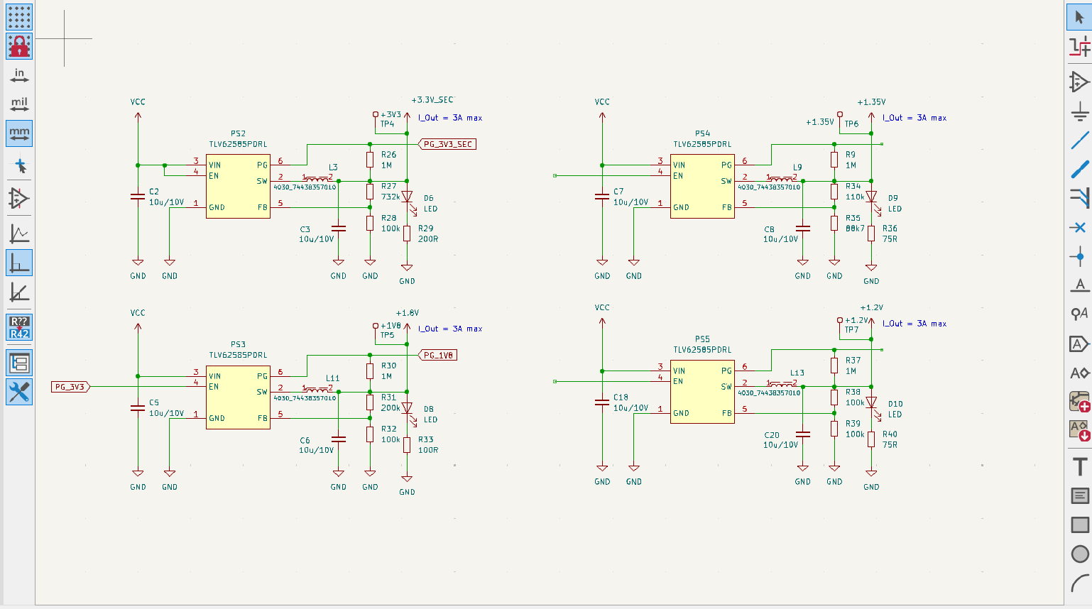 Schematische Darstellung von vier DC-DC-Reglern auf Elektronik-Board; embedded hardware, funktionale sicherheit.